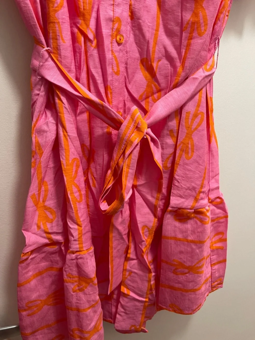 NWT Umgee Bow Print Mini Dress w/ Tie Waist - Picture 5 of 10